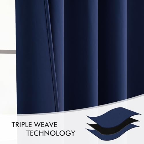 Navy Blue Back Tab Blackout Curtains 52x102 Inch Long 2 Panels Set (2 Count)