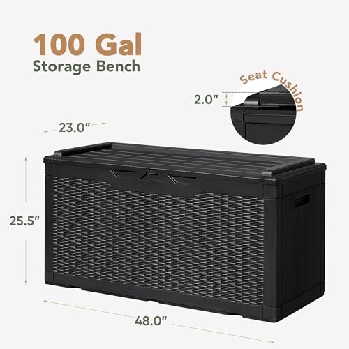 Deck Box 98 Gallon Waterproof Resin Storage Box with Cushion