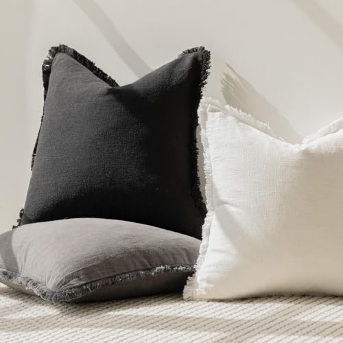 Decorative Linen Fringe Throw Pillow Covers 16×16 Inch (2 Count)