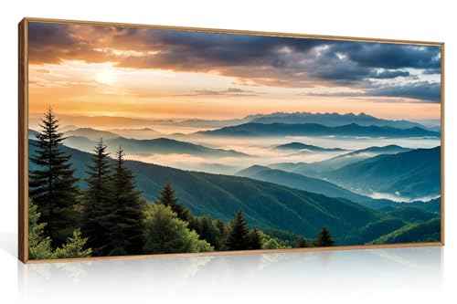 Large Nature Mountain Sunrise Framed Canvas Wall Art