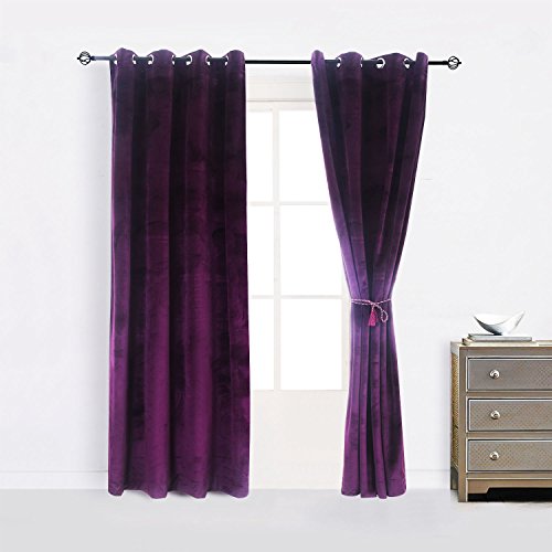 Set of 2 Blackout Velvet Energy Efficient Grommet Curtain Panel Drapes Lavender Purple 52Wx63L