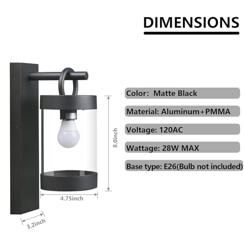 Wall Light Outdoor Lantern with Dusk to Dawn Sensor E26 Bulb