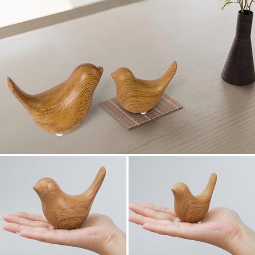 Wood Look Ceramic Birds Statues Home Decor Modern Style Decorative Ornaments for Living Room (2 Count)