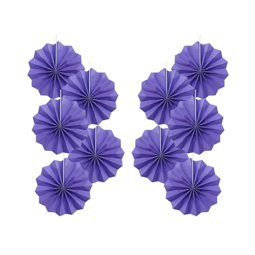 Purple Party Decorations 8in Purple Hanging Paper Fan Set DIY 10Pcs (10 Count)
