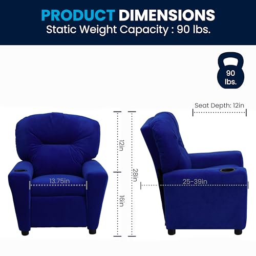 Chandler Microfiber Kids Recliner with Cup Holder and Safety Recline