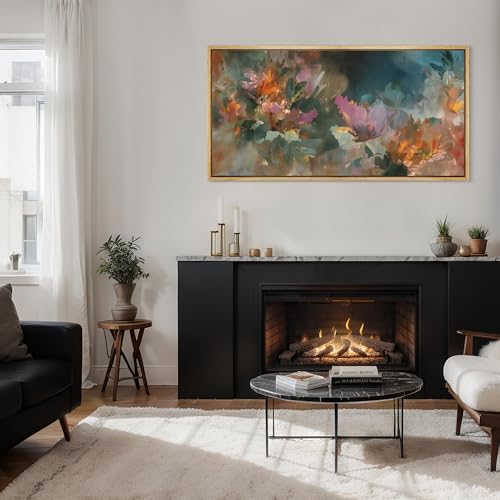 Extra Large Framed Canvas Print Wall Art Colorful Abstract Floral Antique Retro Fine Art Illustrations Decorative Colorful for Bedroom