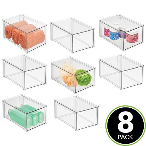 Plastic Stackable Bathroom Storage Organizer Bin with Pull Out Drawer for Cabinet (8 Count)