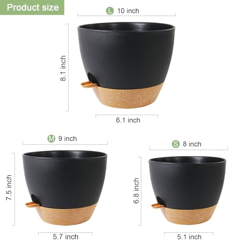 10/9/8 inch Self Watering Pots for Indoor Outdoor Plants, Set of 3 (3 Count)