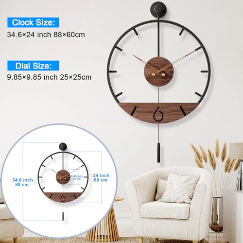 30.7×20 Inch Large Modern Minimalist Walnut Pendulum Wall Clock