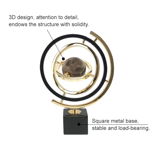 Modern Abstract Art Decoration Metal Globe Ornament Sculpture Decor with Rectangle Stand Black & Gold