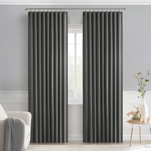 Grey Back Tab Blackout Curtains 52x90 Inch Long 2 Panels Set (2 Count)