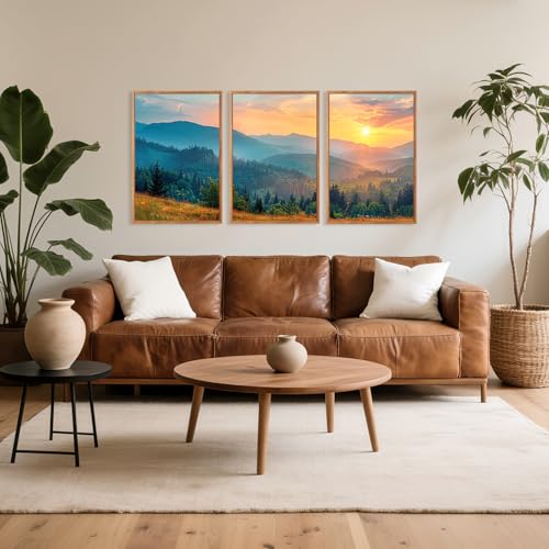 3 Pcs Mountain Sunset Framed Canvas Wall Art 16x24 Inch