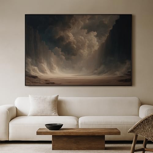 46"x72" Extra Large Framed Wall Art Dramatic Canyon Storm Cloudscape Illustration for Home Living Room Bedroom Decor