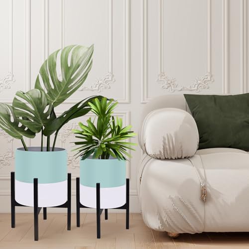 10 & 12 Inches Large Indoor Plant Pots with Stand & Drainage Holes (2 Count)