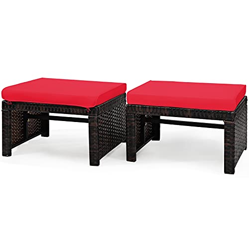 2 Pieces Patio Rattan Ottomans