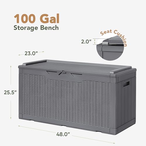 Deck Box 98 Gallon Waterproof Resin Storage Box with Cushion
