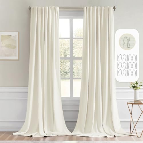 Cream Back Tab Blackout Curtains 52x120 Inch Long 2 Panels Set (2 Count)