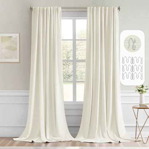 Cream Back Tab Blackout Curtains 52x96 Inch Long 2 Panels Set (2 Count)