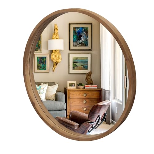 36" Round Wood Mirror