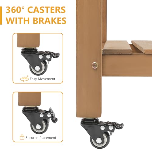 Raised Garden Bed with Lockable Wheels Mobile Elevated Wood Planter