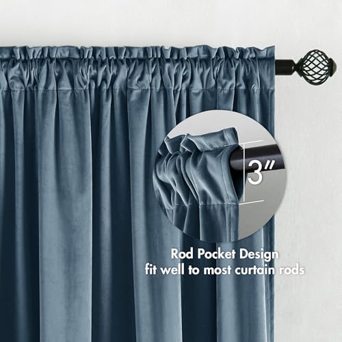 Dark Slate Blackout Velvet Curtains Drapes 96 Inch Long 52"x96" (2 Count)