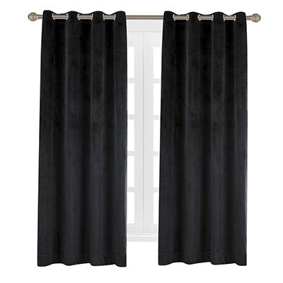Luxury Velvet Blackout Curtains Panels with Grommet Draperies Eyelet 52Wx72L Inch Black