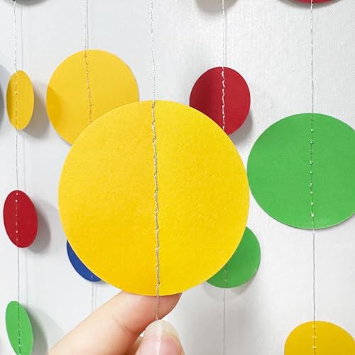 Mario Party Decorations Circle Dot Garland Red Blue Yellow Green Hanging Paper Polka Dot Streamer for Birthday Wedding Bridal Shower Carnival Circus Clown Fiesta Party Supplies