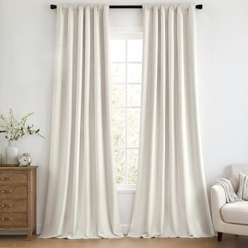 100% Blackout Back Tab Pleat Linen Curtains 50" Wx84 L (2 Count)