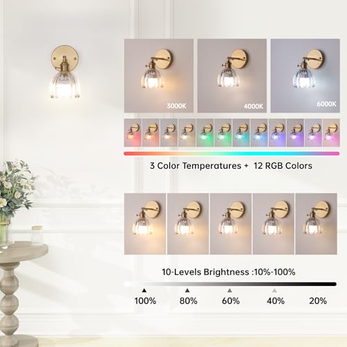 Vintage Battery Operated Wall Sconce with Transparent Tulip Glass Lampshade Rechargeable Battery Powered Wall Light with Remote Control for Bedside Bedroom Doorway (2 Count)