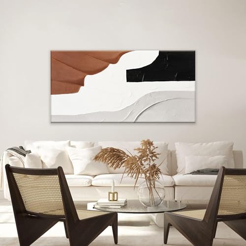 Abstract Wall Art Brown Color Block Art Prints Black And White Geometric Color Block Canvas Art Wall Decor Painting Modern Artwork Decorations For Living Room Bedroom Kitchen 24 x 48 In