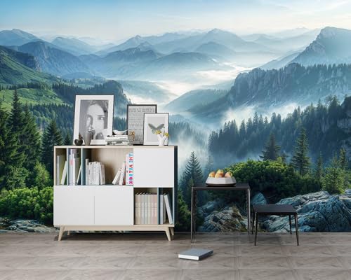 Misty Pine Forest Wallpaper Mountain Landscape Wall Mural Bedroom