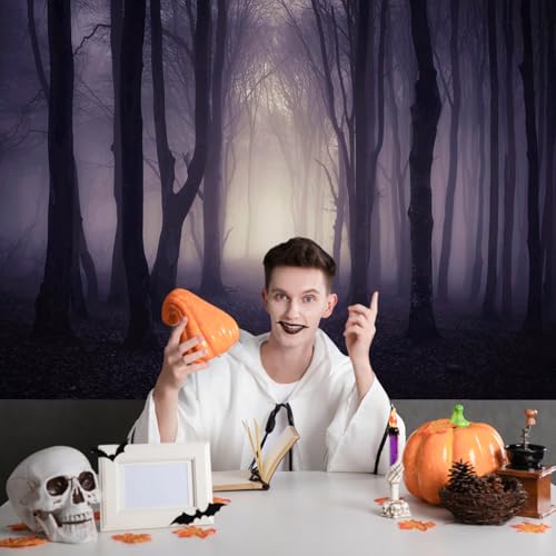 8x6ft Halloween Photo Backdrop Misty Woods Dark Gloomy Forest Witch Wizard Party Background Halloween Night Ghost Photography Backdrops