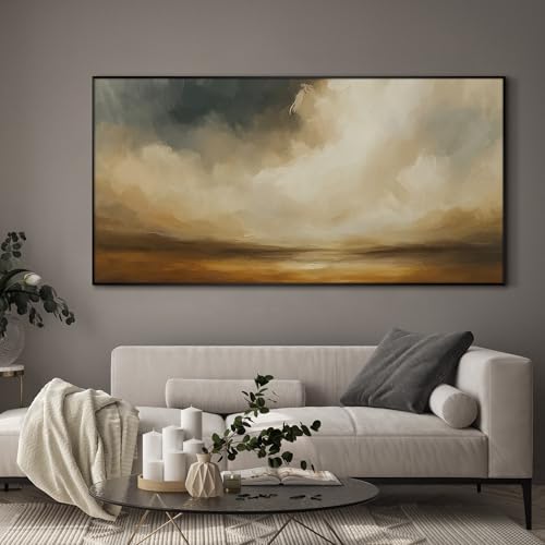36"x72" Extra Large Framed Wall Art Golden Horizon Dramatic Abstract Landscape Illustration for Home Living Room Bedroom Decor