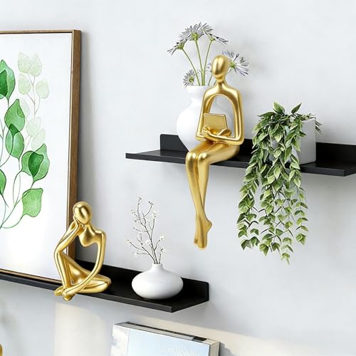 Abstract Gold Reading Thinker Statues for Book Shelf Office (3 Count)