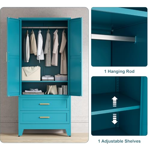 71'' Farmhouse Metal Wardrobe Cabinet with Hanging Rod