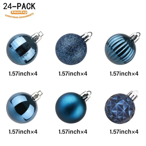24ct Blue Christmas Ball Ornaments for Tree Decorations (24 Count)