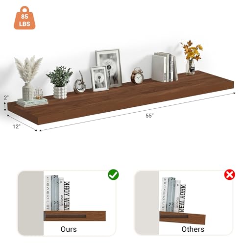 55 x 12 Deep Floating Shelves Wall Mounted Set of 1 Walnut