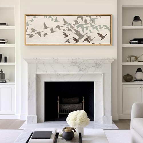 Large Framed Canvas Print Wall Art Wild Freedom Assorted Birds in Flight Antique Retro Fine Art Illustrations Decorative Colorful for Bedroom