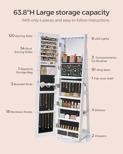 6 LEDs Mirror Jewelry Cabinet Organizer