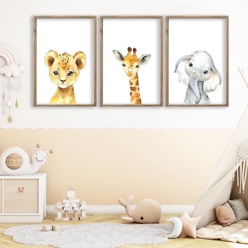 Baby Safari Nursery Wall Art Decor 24x16 Inch Set of 3 Wood Framed