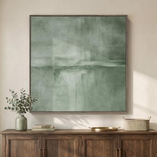 Large Framed Sage Green Abstract Wall Art for Living Room Decor
