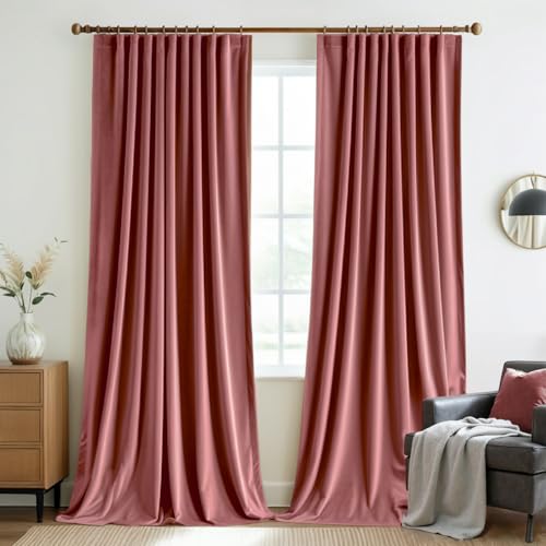 Dusty Rose Pink Velvet Pinch Pleat Blackout Curtains 52" W x 108" L