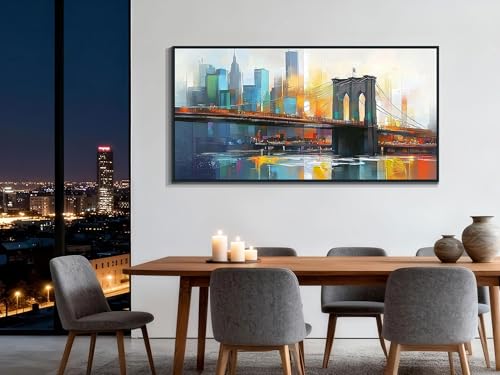 Cityscape Wall Art New York Canvas Framed Painting Extra Large 58x29
