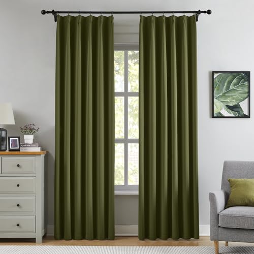 Olive Green Curtains 84 Inch Length 2 Panels Set