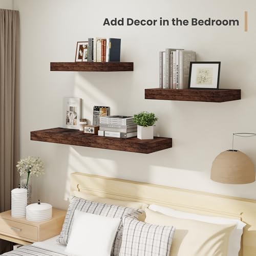 48 x 12 Deep Floating Shelves Wall Mounted Set of 2 Rustic Brown (2 Count)