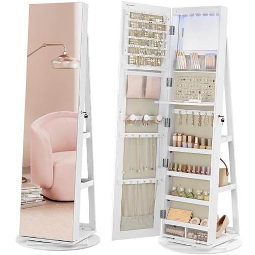 6 LEDs Mirror Jewelry Cabinet Organizer