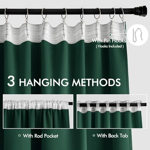 Christmas Hunter Green Back Tab Blackout Curtains 52"x108" 2 Panels (2 Count)