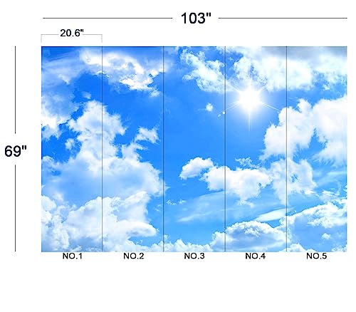 Blue Sky and White Clouds Suspended Ceiling wall Mural Wallpaper for Bedroom (49 Sq Ft)