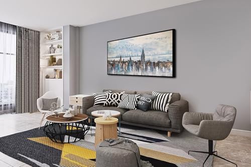 Cityscape Wall Art New York City Buildings Picture Modern Abstract Grey Skyline Birds NYC Painting Artwork for Bedroom Living Room Bathroom Home Office Decor