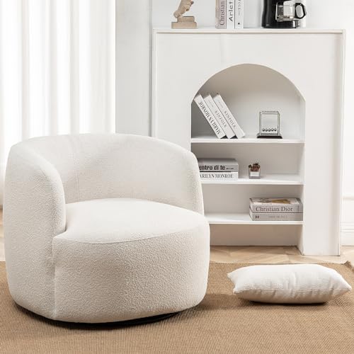 34" Wide 2 Boucle Swivel Barrel Chairs and 2 Ottomans Set (2 Count)